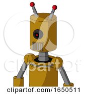 Dark Yellow Automaton With Cylinder Head And Vent Mouth And Black Cyclops Eye And Double Led Antenna