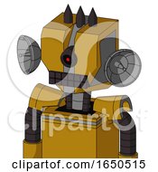 Dark Yellow Automaton With Mechanical Head And Keyboard Mouth And Black Cyclops Eye And Three Dark Spikes