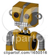 Dark Yellow Automaton With Mechanical Head And Keyboard Mouth And Red Eyed