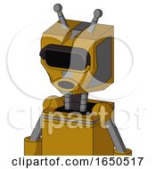 Dark Yellow Automaton With Mechanical Head And Round Mouth And Black Visor Eye And Double Antenna