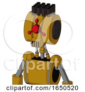 Dark Yellow Automaton With Multi Toroid Head And Speakers Mouth And Cyclops Compound Eyes And Pipe Hair