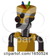 Dark Yellow Automaton With Vase Head And Keyboard Mouth And Three Eyed And Wire Hair