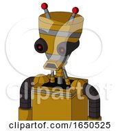 Dark Yellow Automaton With Vase Head And Sad Mouth And Black Glowing Red Eyes And Double Led Antenna