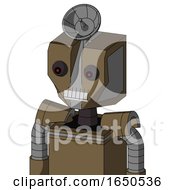 Cardboard Automaton With Mechanical Head And Teeth Mouth And Red Eyed And Radar Dish Hat