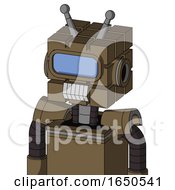 Cardboard Droid With Cube Head And Teeth Mouth And Large Blue Visor Eye And Double Antenna