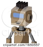 Cardboard Mech With Box Head And Happy Mouth And Large Blue Visor Eye And Pipe Hair
