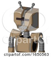 Cardboard Mech With Mechanical Head And Square Mouth And Black Visor Cyclops And Double Antenna