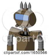 Cardboard Mech With Rounded Head And Pipes Mouth And Large Blue Visor Eye And Three Spiked