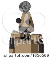 Cardboard Robot With Cone Head And Dark Tooth Mouth And Two Eyes And Radar Dish Hat