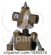 Cardboard Robot With Cone Head And Toothy Mouth And Two Eyes And Spike Tip