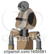 Cardboard Robot With Droid Head And Pipes Mouth And Black Visor Cyclops And Radar Dish Hat