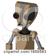 Cardboard Robot With Droid Head And Sad Mouth And Black Glowing Red Eyes