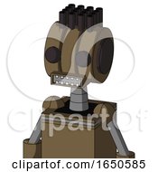 Cardboard Robot With Multi Toroid Head And Square Mouth And Two Eyes And Pipe Hair