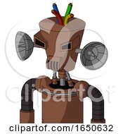 Brown Mech With Cylinder Conic Head And Speakers Mouth And Angry Eyes And Wire Hair