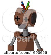 Brown Mech With Multi Toroid Head And Dark Tooth Mouth And Plus Sign Eyes And Wire Hair