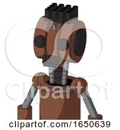 Brown Mech With Multi Toroid Head And Dark Tooth Mouth And Two Eyes And Pipe Hair