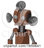 Brown Mech With Multi Toroid Head And Pipes Mouth And Two Eyes And Radar Dish Hat