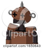 Brown Mech With Rounded Head And Keyboard Mouth And Plus Sign Eyes And Spike Tip