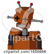 Brownish Droid With Cylinder Conic Head And Square Mouth And Plus Sign Eyes And Double Led Antenna