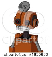 Brownish Droid With Multi Toroid Head And Keyboard Mouth And Black Glowing Red Eyes And Radar Dish Hat