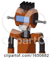 Brownish Droid With Multi Toroid Head And Teeth Mouth And Large Blue Visor Eye And Pipe Hair