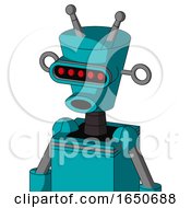 Poster, Art Print Of Blue Robot With Cylinder-Conic Head And Round Mouth And Visor Eye And Double Antenna