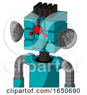 Blue Robot With Cube Head And Speakers Mouth And Cyclops Compound Eyes And Pipe Hair