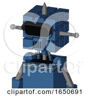 Poster, Art Print Of Blue Robot With Cube Head And Speakers Mouth And Black Visor Eye And Spike Tip