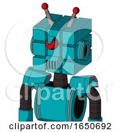 Poster, Art Print Of Blue Robot With Cube Head And Speakers Mouth And Angry Cyclops And Double Led Antenna