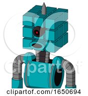 Poster, Art Print Of Blue Robot With Cube Head And Round Mouth And Black Cyclops Eye And Spike Tip