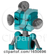 Poster, Art Print Of Blue Robot With Cube Head And Happy Mouth And Angry Eyes And Radar Dish Hat