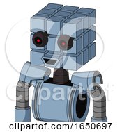 Poster, Art Print Of Blue Robot With Cube Head And Happy Mouth And Black Glowing Red Eyes