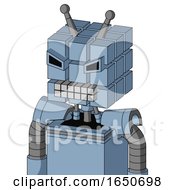 Blue Robot With Cube Head And Keyboard Mouth And Angry Eyes And Double Antenna