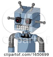 Blue Robot With Cube Head And Keyboard Mouth And Black Glowing Red Eyes And Double Antenna