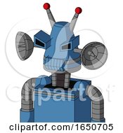 Poster, Art Print Of Blue Robot With Cone Head And Toothy Mouth And Angry Eyes And Double Led Antenna