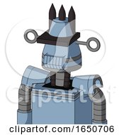 Poster, Art Print Of Blue Robot With Cone Head And Toothy Mouth And Black Visor Cyclops And Three Dark Spikes