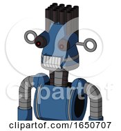 Blue Robot With Cone Head And Teeth Mouth And Red Eyed And Pipe Hair
