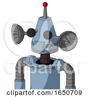 Blue Robot With Cone Head And Speakers Mouth And Two Eyes And Single Led Antenna