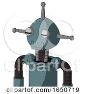 Blue Mech With Rounded Head And Toothy Mouth And Two Eyes And Single Antenna