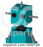 Poster, Art Print Of Blue Robot With Box Head And Black Glowing Red Eyes And Spike Tip