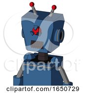 Poster, Art Print Of Blue Robot With Box Head And Dark Tooth Mouth And Angry Cyclops Eye And Double Led Antenna