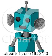 Poster, Art Print Of Blue Robot With Box Head And Dark Tooth Mouth And Red Eyed And Single Antenna