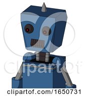 Poster, Art Print Of Blue Robot With Box Head And Dark Tooth Mouth And Red Eyed And Spike Tip