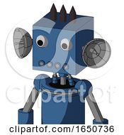 Poster, Art Print Of Blue Robot With Box Head And Pipes Mouth And Two Eyes And Three Dark Spikes