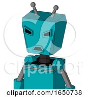 Poster, Art Print Of Blue Robot With Box Head And Sad Mouth And Angry Eyes And Double Antenna