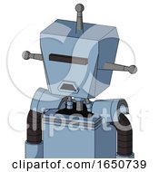 Poster, Art Print Of Blue Robot With Box Head And Sad Mouth And Black Visor Cyclops And Single Antenna