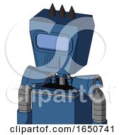 Poster, Art Print Of Blue Robot With Box Head And Speakers Mouth And Large Blue Visor Eye And Three Dark Spikes