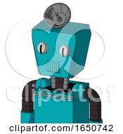 Blue Robot With Box Head And Speakers Mouth And Two Eyes And Radar Dish Hat