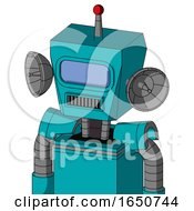 Poster, Art Print Of Blue Robot With Box Head And Square Mouth And Large Blue Visor Eye And Single Led Antenna