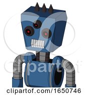 Blue Robot With Box Head And Teeth Mouth And Three Eyed And Three Dark Spikes